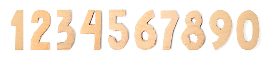 Set of cardboard numerals on white background, top view © New Africa