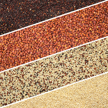 Set with different types of quinoa, top view © New Africa