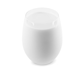 Glass of milk on white background