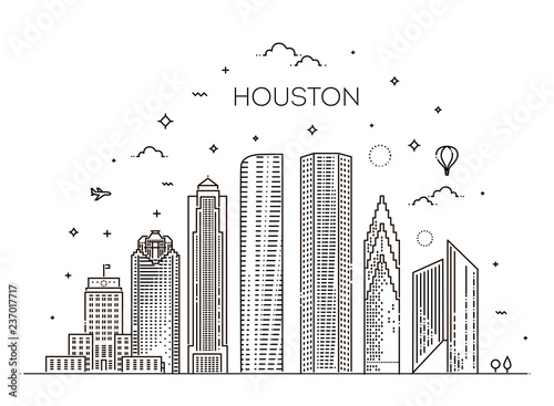 "Houston city skyline, vector illustration in linear style. Texas