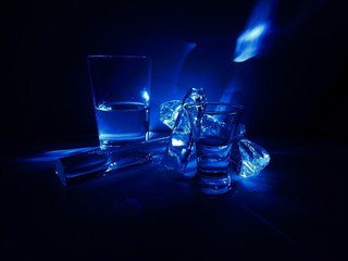 Glasses with penetraing blue light and abstract photo suitable for advertisting and commercial use.