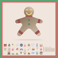 Christmas gingerbread flat design icon set, vector, illustration