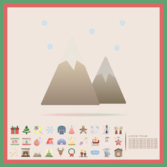 winter cold mountain flat design icon set, vector, illustration