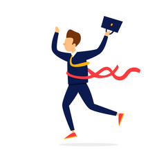 Finish, victory, successful businessman, first, number one. Flat style vector illustration.