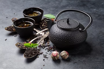 Foto op Aluminium Various tea and teapot. Black, green and red tea © karandaev