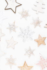 Fototapeta na wymiar Christmas composition. Christmas decorations on white background. Flat lay, top view