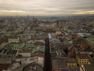 Krakow Old Town, Szewska street from the bird's eye view from the north-west side