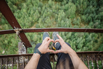 Love on top, a panoramic view from a height. rope jumping