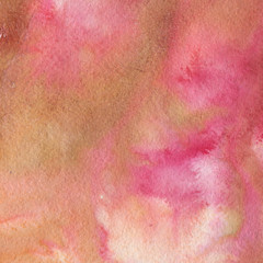 Bright colorful watercolor background with abstract washes and brush strokes on the white paper background.