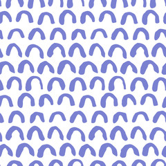 Seamless pattern with blue hand drawn ink semicircles on white background. Childish sketchy elements texture for print design, home decor, textile, wrapping paper, surface