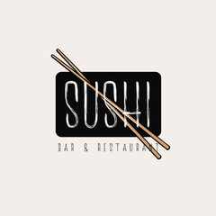 Simple elegant sushi logo concept with crossed chopsticks