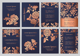 Vector templates for A4 with silhouette english roses - 237025903