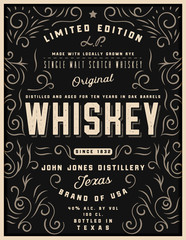 Hand drawn whiskey label with ornament elements