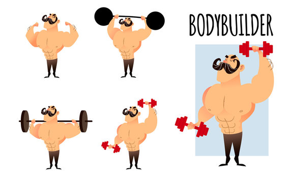 Strong muscular athletic bodybuilders set. Cartoon characters Stock Vector  | Adobe Stock