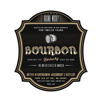 Vintage frame whiskey label design, vector beverage bourbon logo label.