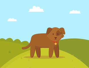 Obraz na płótnie Canvas Brown Puppy on Walk Colorful Vector Illustration