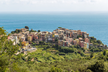Obraz premium Manarola Village in Cinque Terre at evening time. Long exposure photo.