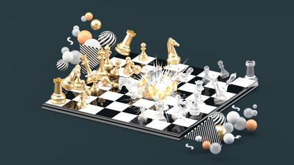 Chess Blast Among the colorful balls on the gray background.-3d render..