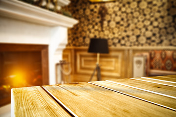 Table background and fireplace 