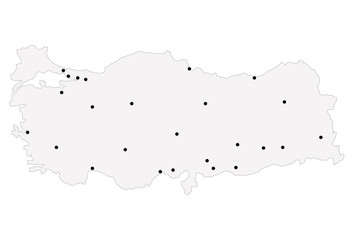 turkey outline map with stroke isolated on white background with major cities