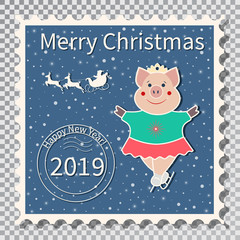 Gilt skater. Christmas. Postage Stamp
