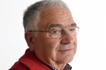 portrait of a senior man on white