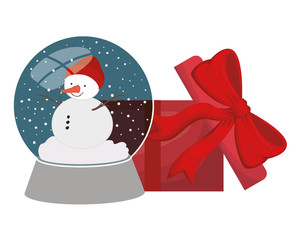 crystal ball with snowman and gift box