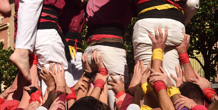 detail of the exhibition of the castellers in Catalonia