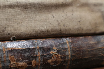 Yellowed pages of the old dilapidated book. Old book.