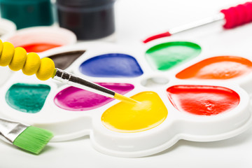 multicolour paints on white, gouache, brush