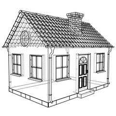 Private house sketch. 3d illustration