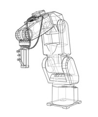 3D outline Robotic arm. 3d illustration