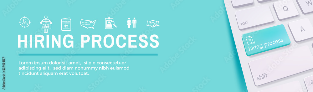 Wall mural new employee hiring process icon set and web header banner