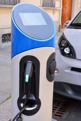 Electric urban charging station for vehicles in car sharing.