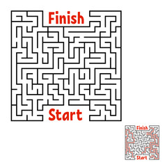 Abstract square maze. Game for kids. Puzzle for children. Labyrinth conundrum. Black flat vector illustration isolated on white background. With answer.