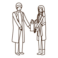 young couple with gift box avatar character