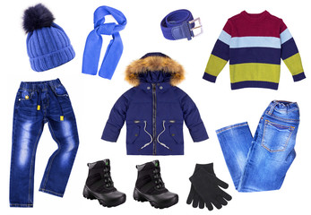 
Winter kids collage isolated on white background.