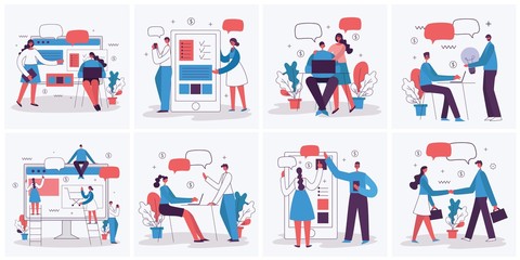 Fototapeta premium Vector illustration of the office concept business people in the flat style. E-commerce and team work business concept - Vector