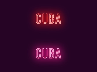 Neon name of Cuba Republic. Vector text of Cuba
