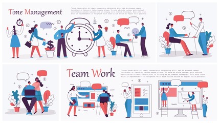 Set of vector concept illustration backgrounds of Start Up, Digital Marketing, Mobile advertising, Big Idea and Team Work in flat style - Vector