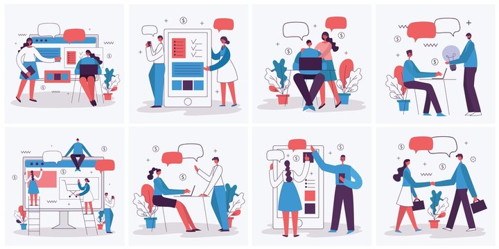 Vector illustration of the office concept business people in the flat style. E-commerce and team work business concept - Vector
