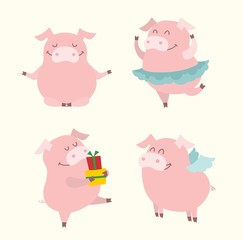 Vector illustration card with the symbol of the year - yellow pig