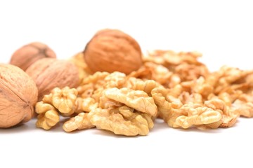  Raw walnuts on white background