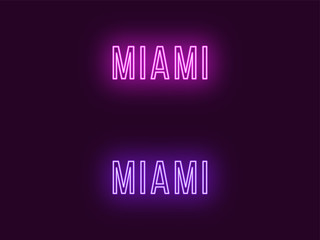 Fototapeta premium Neon name of Miami city in USA. Vector text