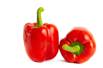 Two sweet bell peppers isolated on white background cutout