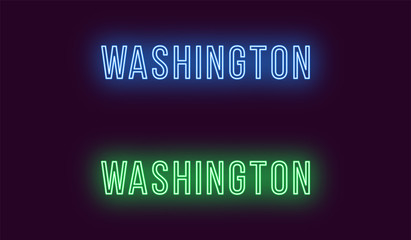 Neon name of Washington city in USA. Vector text