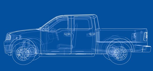 Fototapeta na wymiar Car SUV drawing outline. 3d illustration