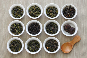 taiwanese tea assortment : oolong ta, iron goddess tea, pu-erh tea