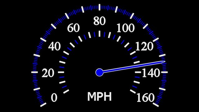 Speedometer going to max speed and then slow down to zero. Loopable. Luma matte. 3D rendering.