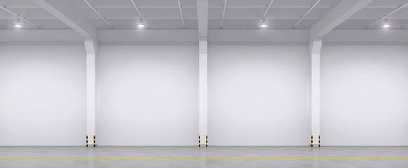 Empty warehouse interior. 3d illustration.